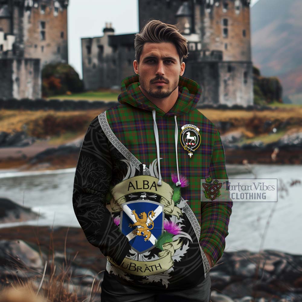 Tartan Vibes Clothing Cochrane Tartan Family Crest Cotton Hoodie Lion Rampant Royal Thistle Shield Celtic Inspired