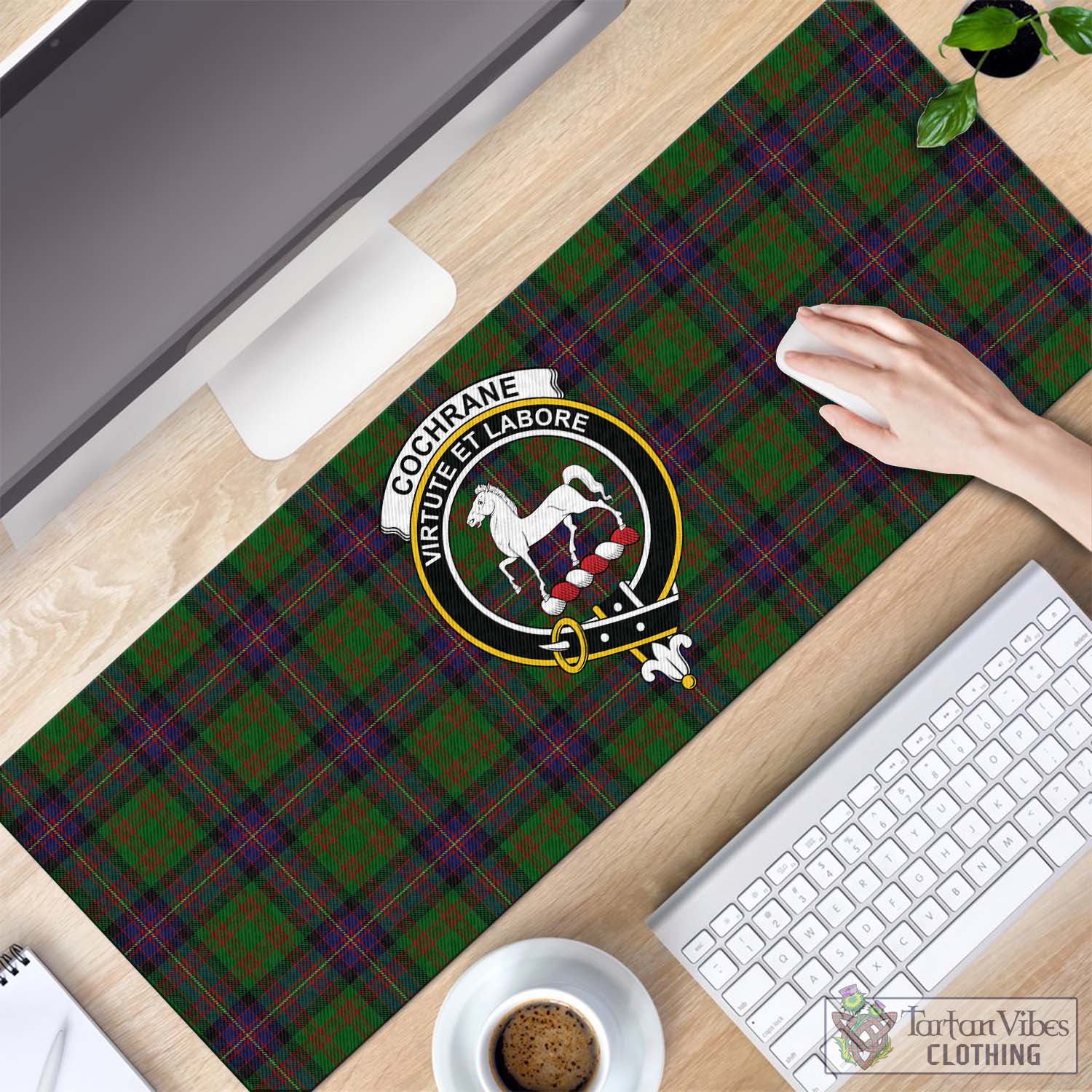 Tartan Vibes Clothing Cochrane Tartan Mouse Pad with Family Crest