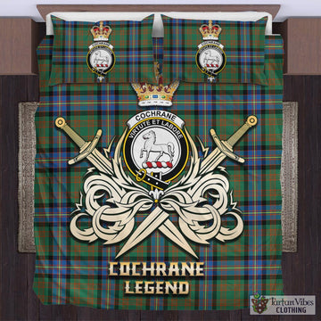 Cochrane Ancient Tartan Bedding Set with Clan Crest and the Golden Sword of Courageous Legacy