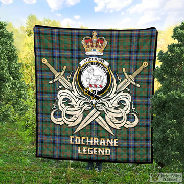 Cochrane Ancient Tartan Quilt with Clan Crest and the Golden Sword of Courageous Legacy
