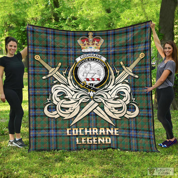 Cochrane Ancient Tartan Quilt with Clan Crest and the Golden Sword of Courageous Legacy