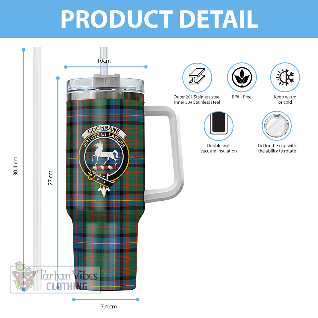 Tartan Vibes Clothing Cochrane Ancient Tartan and Family Crest Tumbler with Handle