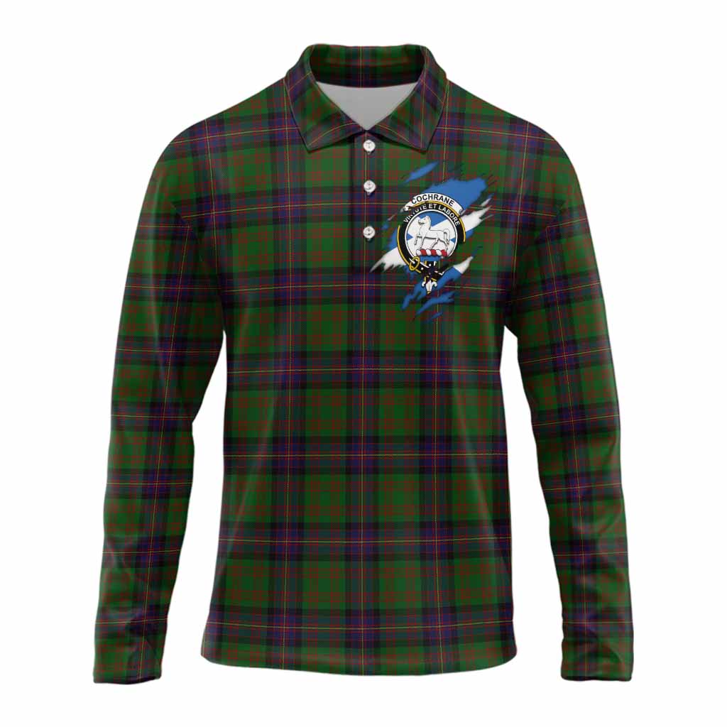 Cochrane Clan Crest In Me Tartan Long Sleeve Polo Shirt Scotland Flag Style