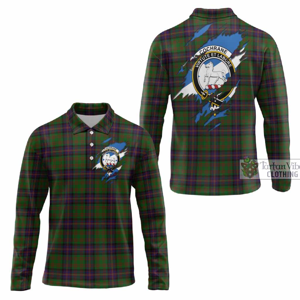 Cochrane Clan Crest In Me Tartan Long Sleeve Polo Shirt Scotland Flag Style