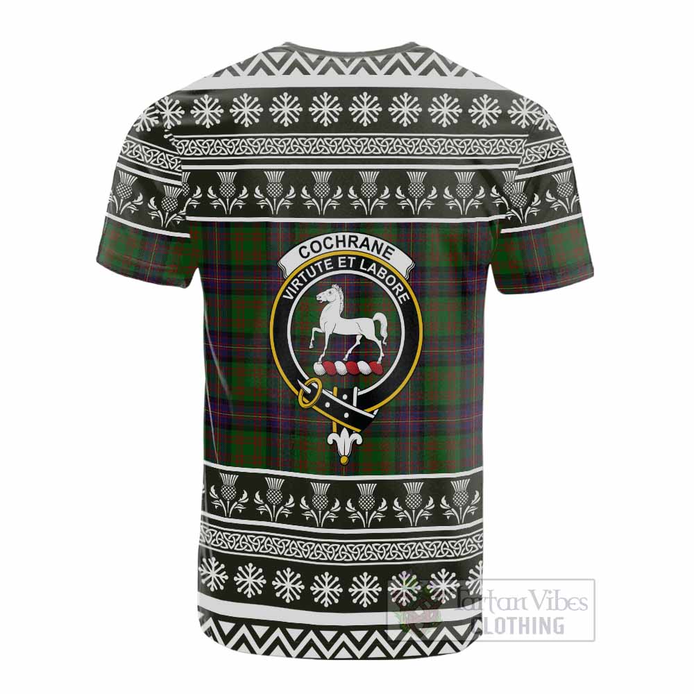 Cochrane Clan Tartan Christmas Cotton T-shirt with Family Crest - Tartan Vibes Clothing