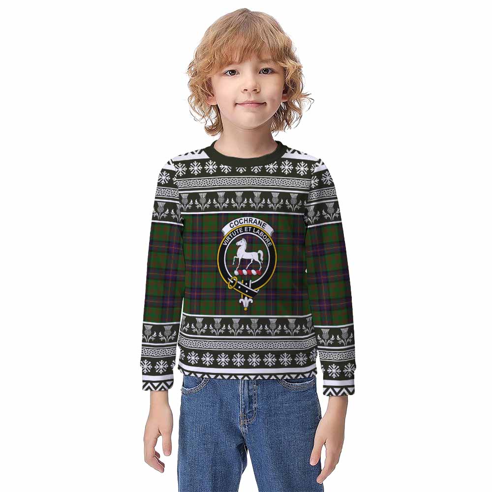 Cochrane Clan Tartan Christmas Kid Ugly Sweatshirt with Family Crest - Tartan Vibes Clothing