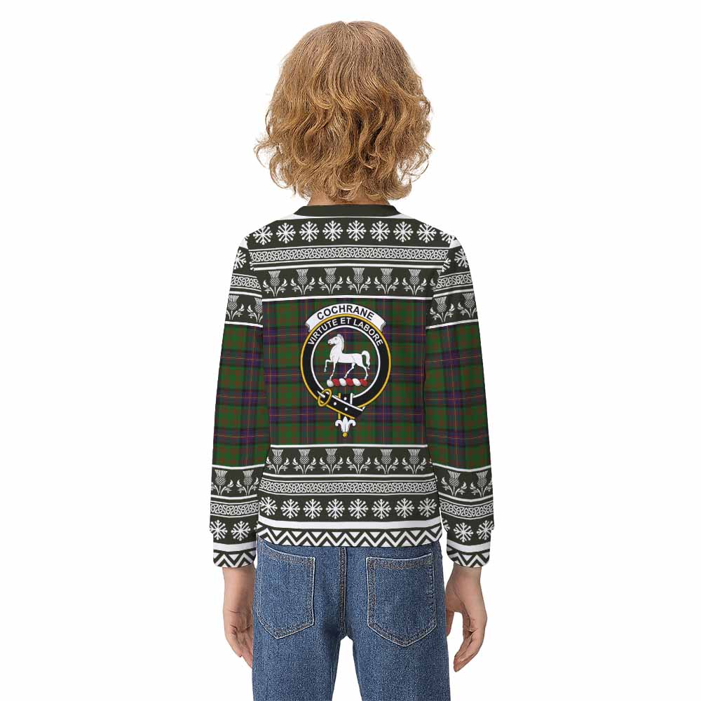 Cochrane Clan Tartan Christmas Kid Ugly Sweatshirt with Family Crest - Tartan Vibes Clothing