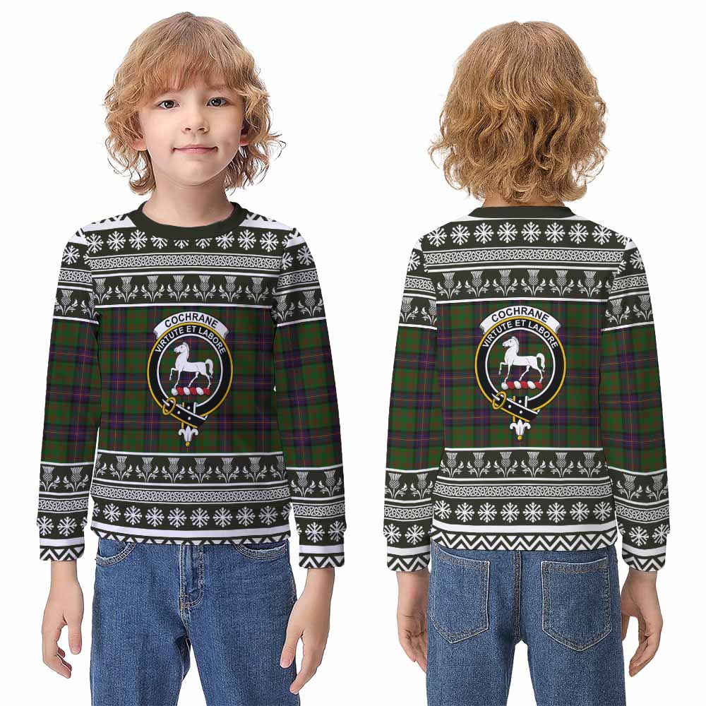 Cochrane Clan Tartan Christmas Kid Ugly Sweatshirt with Family Crest - Tartan Vibes Clothing
