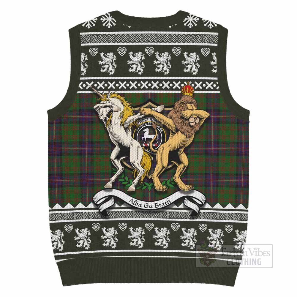 Cochrane Clan Tartan Crest Christmas Knitted V-Neck Vest Coat of Arms Funny Style - Tartan Vibes Clothing
