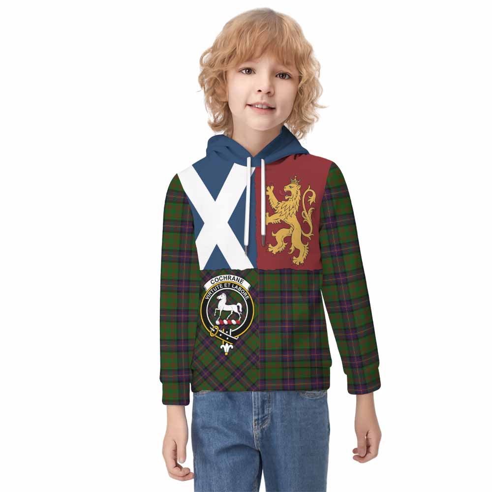 Cochrane Crest Tartan Kid Hoodie with Lion Rampant Saltire Style - Tartan Vibes Clothing