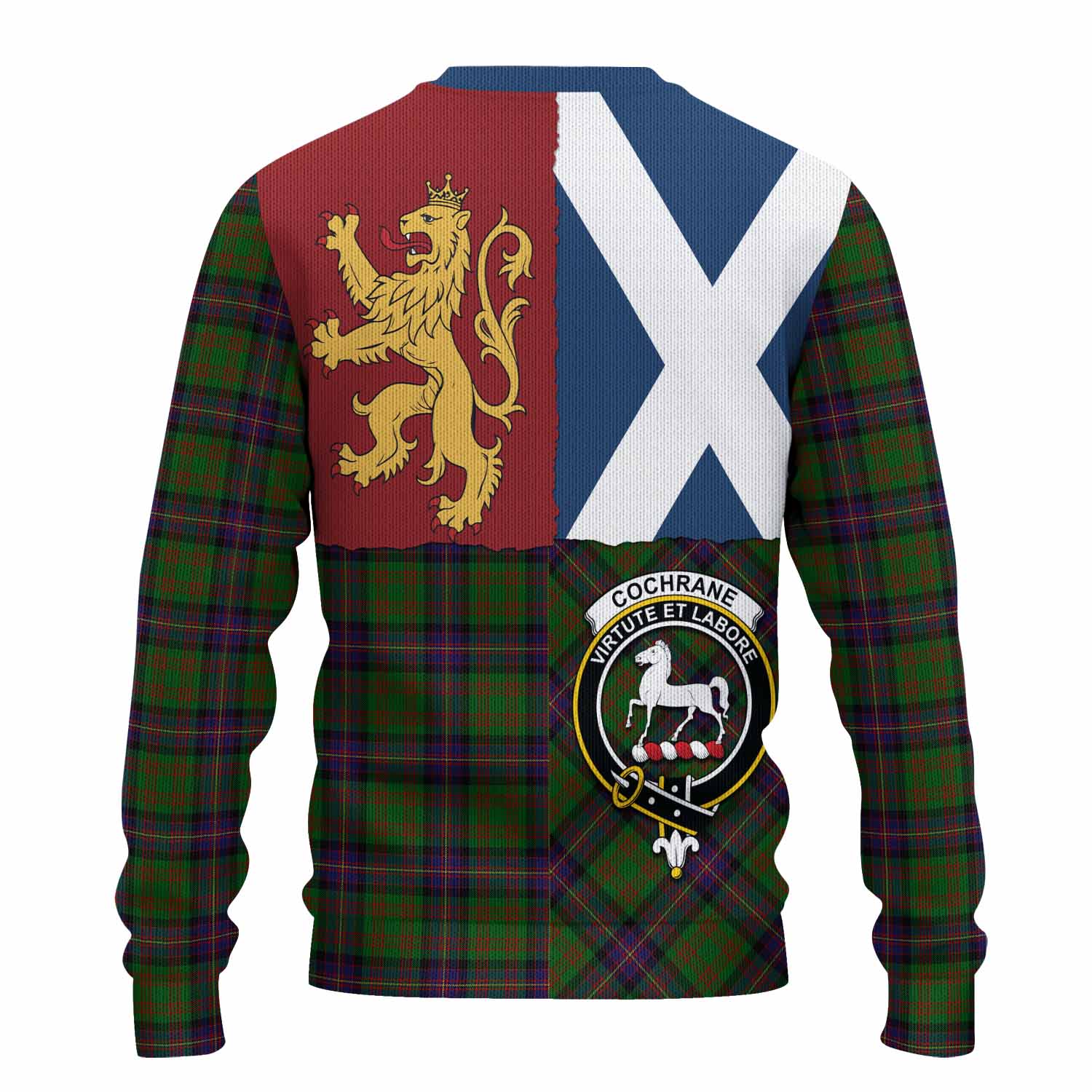 Cochrane Crest Tartan Knitted Sweater with Lion Rampant Saltire Style
