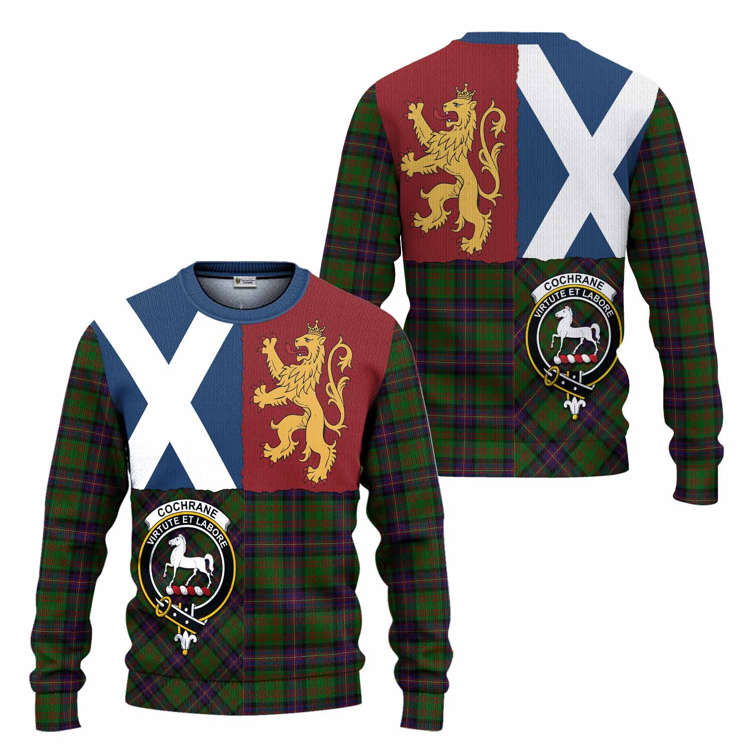 Cochrane Crest Tartan Knitted Sweater with Lion Rampant Saltire Style