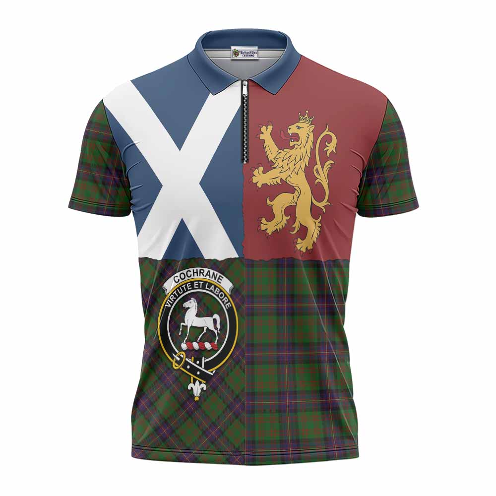 Cochrane Crest Tartan Zipper Polo Shirt with Lion Rampant Saltire Style