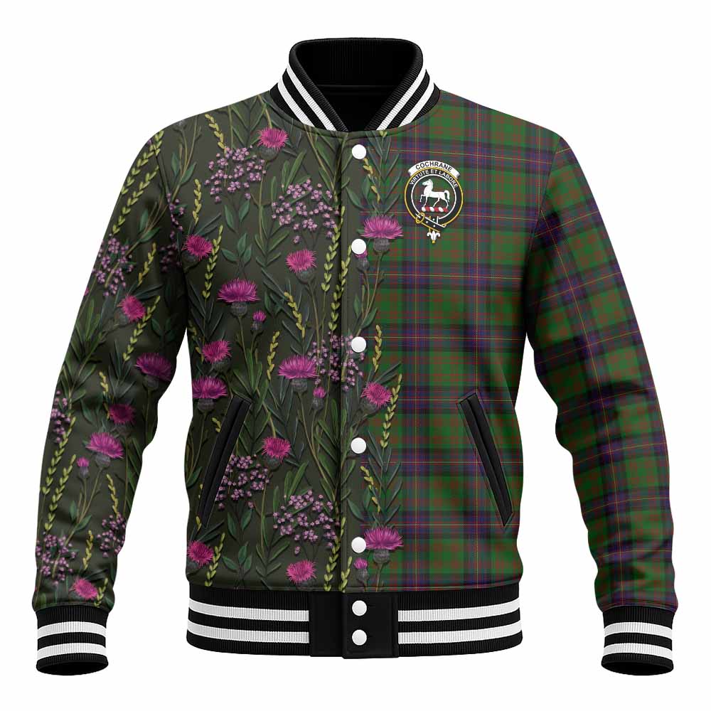 Cochrane Family Crest Tartan Baseball Jacket Scottish Thistle Flower Pattern Half Style - Tartan Vibes Clothing