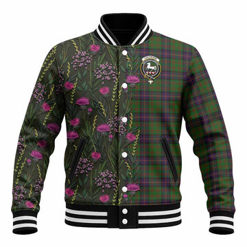 Cochrane Family Crest Tartan Baseball Jacket Scottish Thistle Flower Pattern Half Style
