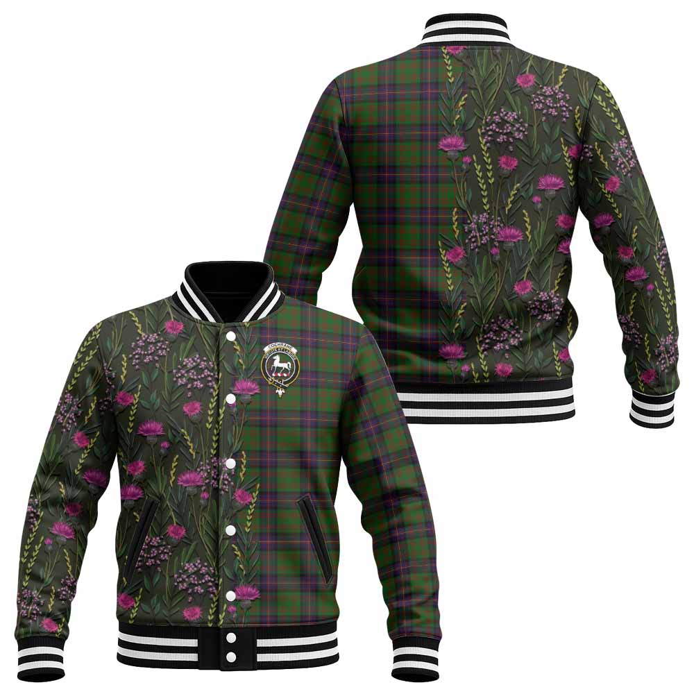 Cochrane Family Crest Tartan Baseball Jacket Scottish Thistle Flower Pattern Half Style - Tartan Vibes Clothing