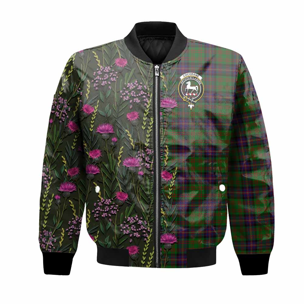 Cochrane Family Crest Tartan Bomber Jacket Scottish Thistle Flower Pattern Half Style - Tartan Vibes Clothing