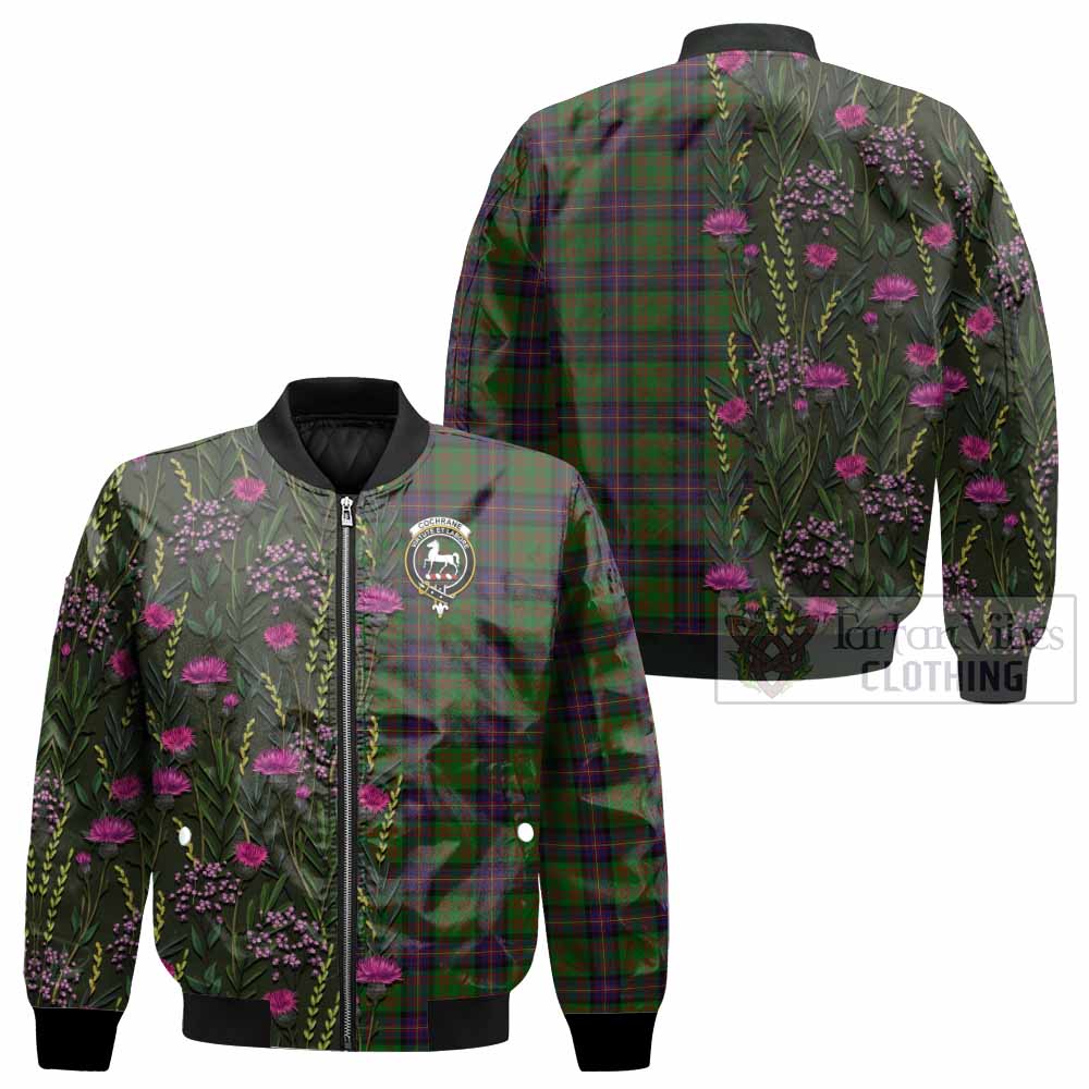 Cochrane Family Crest Tartan Bomber Jacket Scottish Thistle Flower Pattern Half Style - Tartan Vibes Clothing