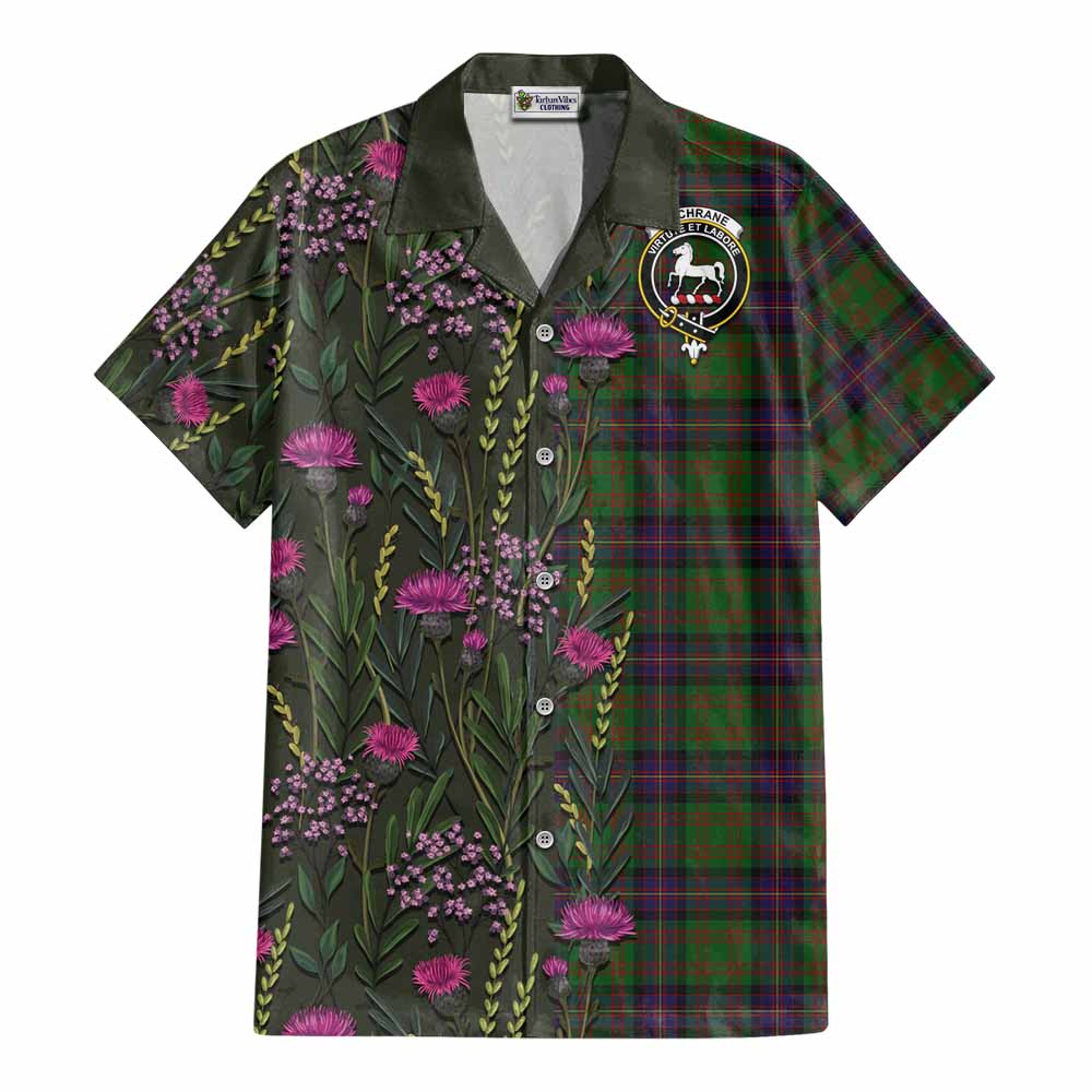 Cochrane Family Crest Tartan Cotton Hawaiian Shirt Scottish Thistle Flower Pattern Half Style - Tartan Vibes Clothing