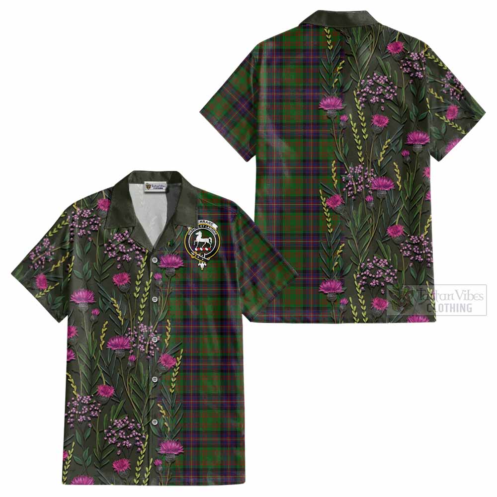 Cochrane Family Crest Tartan Cotton Hawaiian Shirt Scottish Thistle Flower Pattern Half Style - Tartan Vibes Clothing