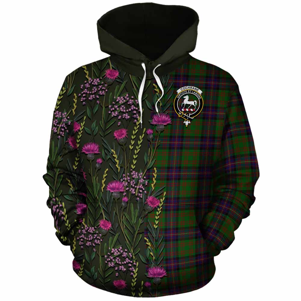 Cochrane Family Crest Tartan Cotton Hoodie Scottish Thistle Flower Pattern Half Style - Tartan Vibes Clothing