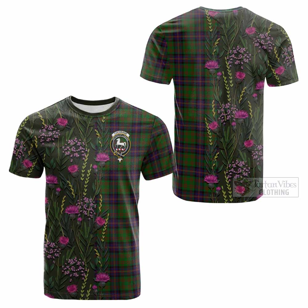 Cochrane Family Crest Tartan Cotton T-shirt Scottish Thistle Flower Pattern Half Style - Tartan Vibes Clothing