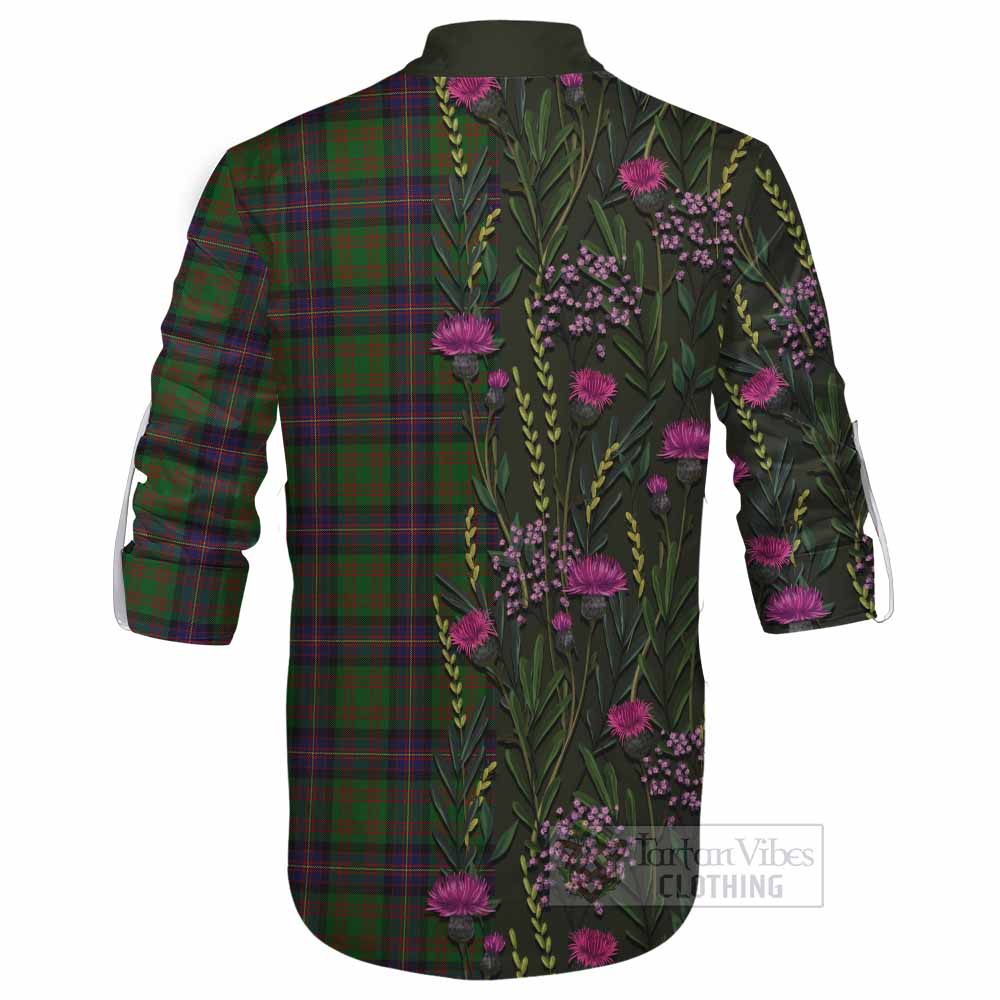 Cochrane Family Crest Tartan Ghillie Shirt Scottish Thistle Flower Pattern Half Style - Tartan Vibes Clothing