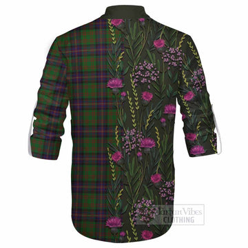 Cochrane Family Crest Tartan Ghillie Shirt Scottish Thistle Flower Pattern Half Style