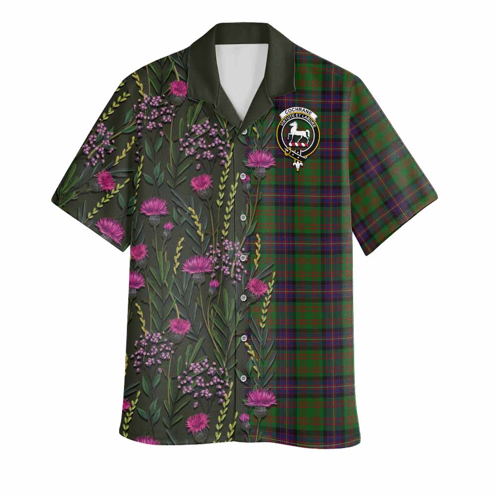 Cochrane Family Crest Tartan Hawaiian Shirt Scottish Thistle Flower Pattern Half Style - Tartan Vibes Clothing