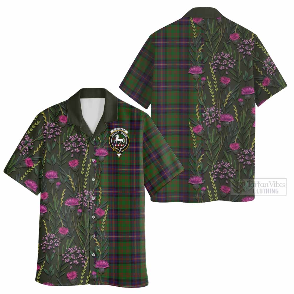 Cochrane Family Crest Tartan Hawaiian Shirt Scottish Thistle Flower Pattern Half Style - Tartan Vibes Clothing