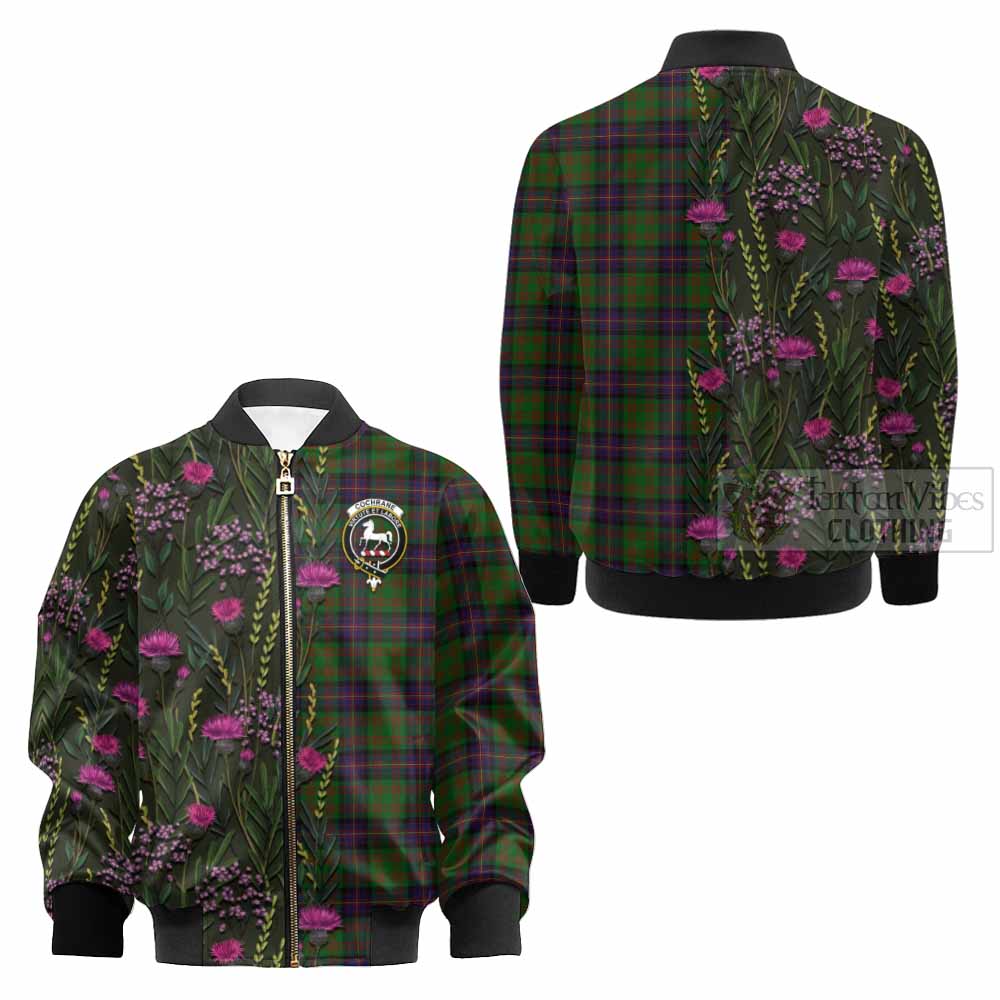 Cochrane Family Crest Tartan Kid Bomber Jacket Scottish Thistle Flower Pattern Half Style - Tartan Vibes Clothing
