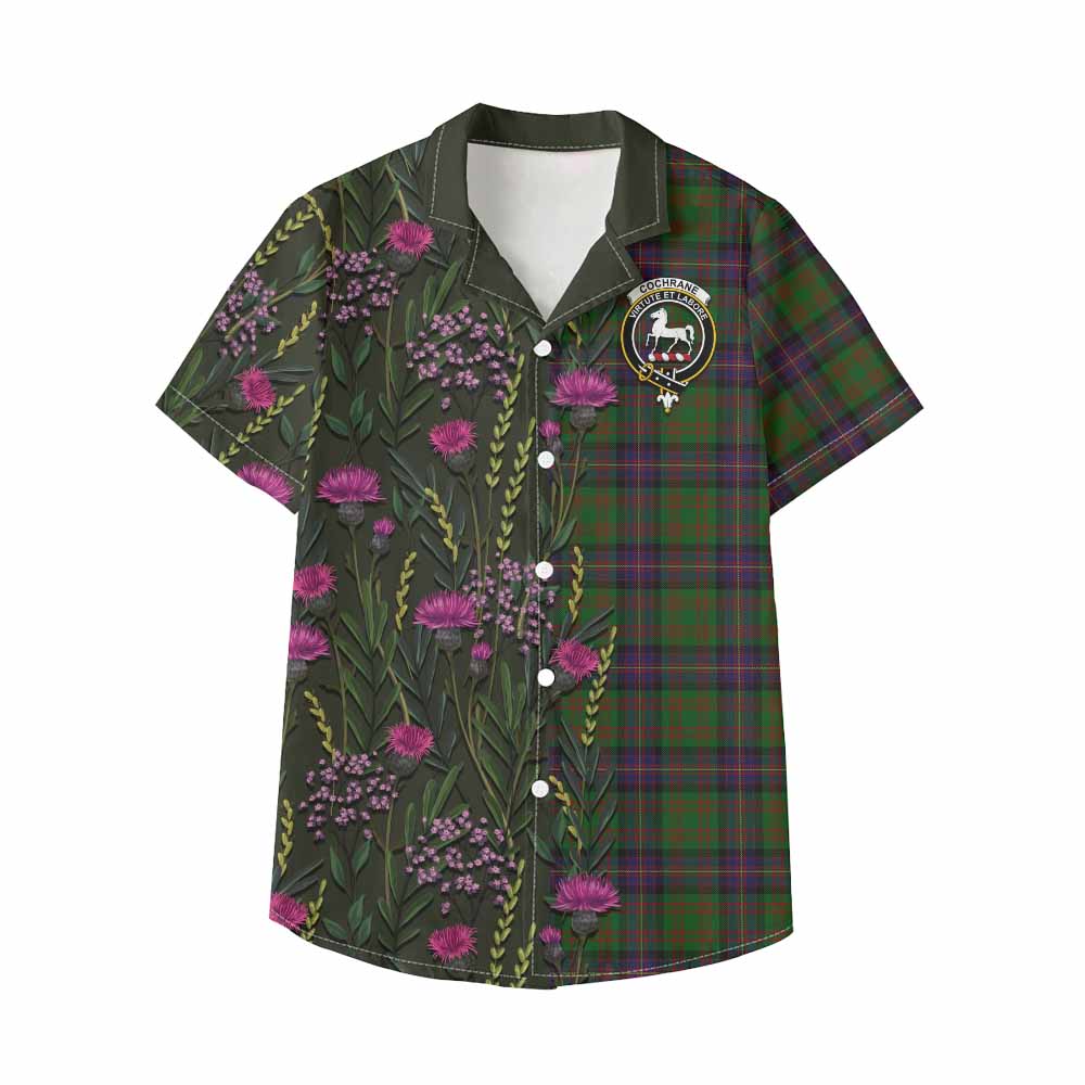 Cochrane Family Crest Tartan Kid Hawaiian Shirt Scottish Thistle Flower Pattern Half Style - Tartan Vibes Clothing