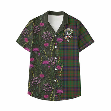 Cochrane Family Crest Tartan Kid Hawaiian Shirt Scottish Thistle Flower Pattern Half Style - Tartan Vibes Clothing