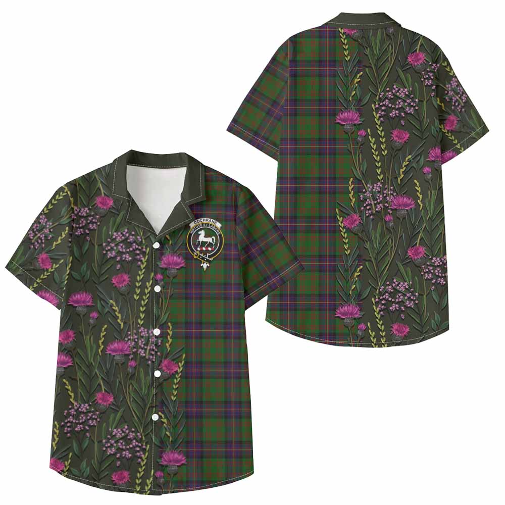 Cochrane Family Crest Tartan Kid Hawaiian Shirt Scottish Thistle Flower Pattern Half Style - Tartan Vibes Clothing