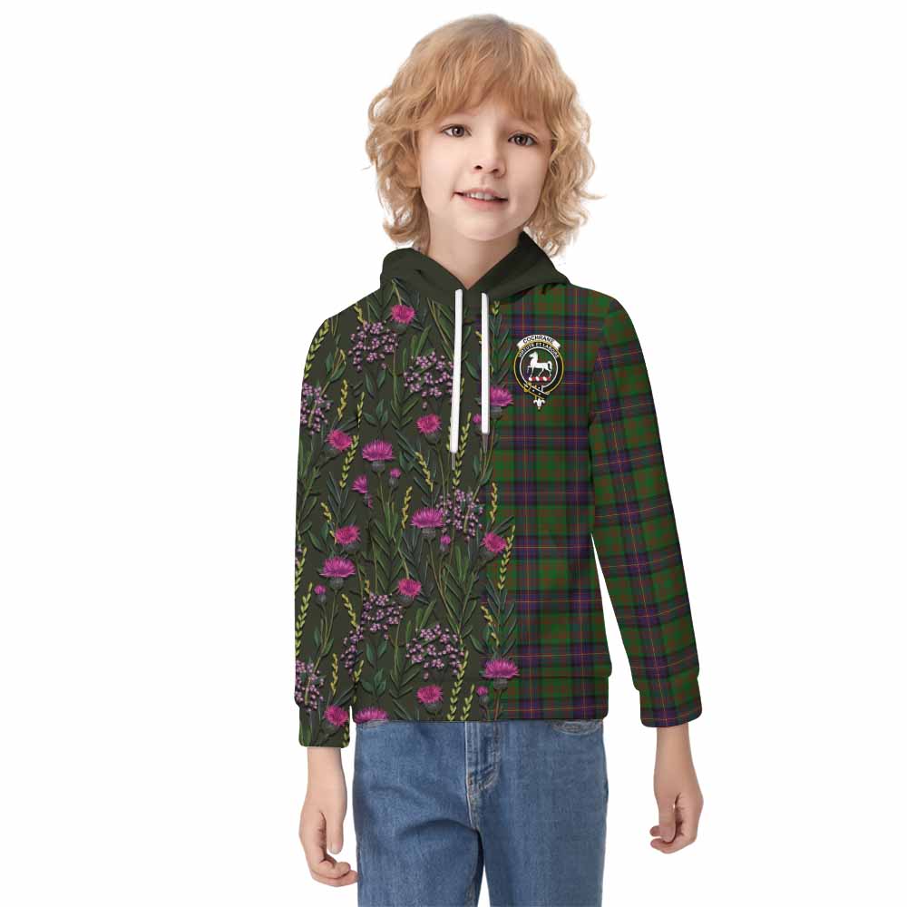 Cochrane Family Crest Tartan Kid Hoodie Scottish Thistle Flower Pattern Half Style - Tartan Vibes Clothing
