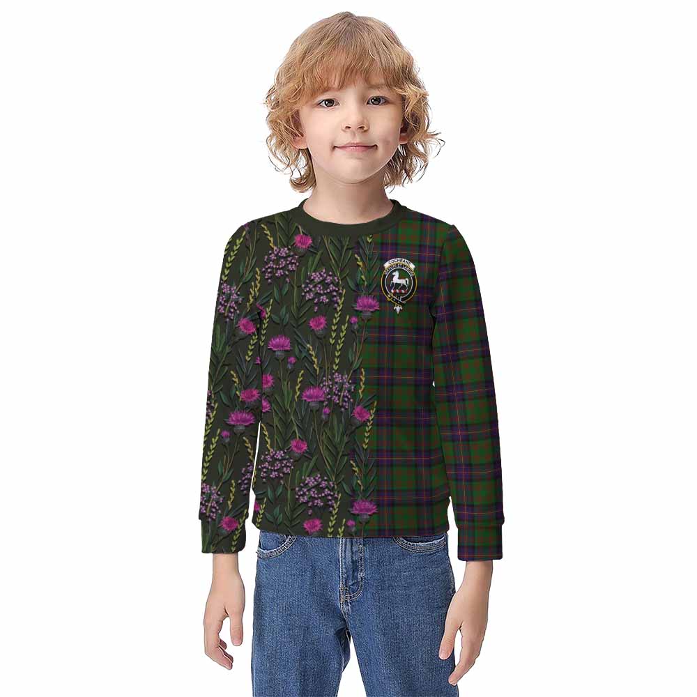 Cochrane Family Crest Tartan Kid Knitted Sweatshirt Scottish Thistle Flower Pattern Half Style - Tartan Vibes Clothing