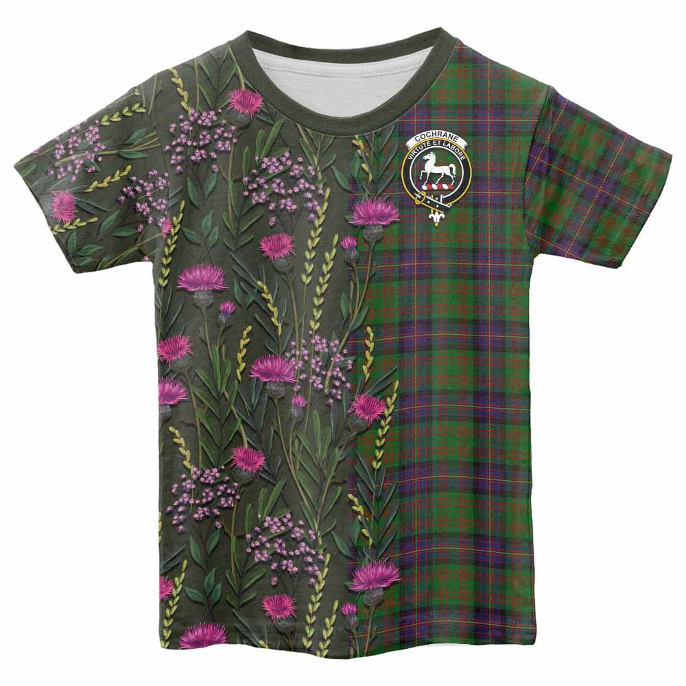 Cochrane Family Crest Tartan Kid T-shirt Scottish Thistle Flower Pattern Half Style - Tartan Vibes Clothing