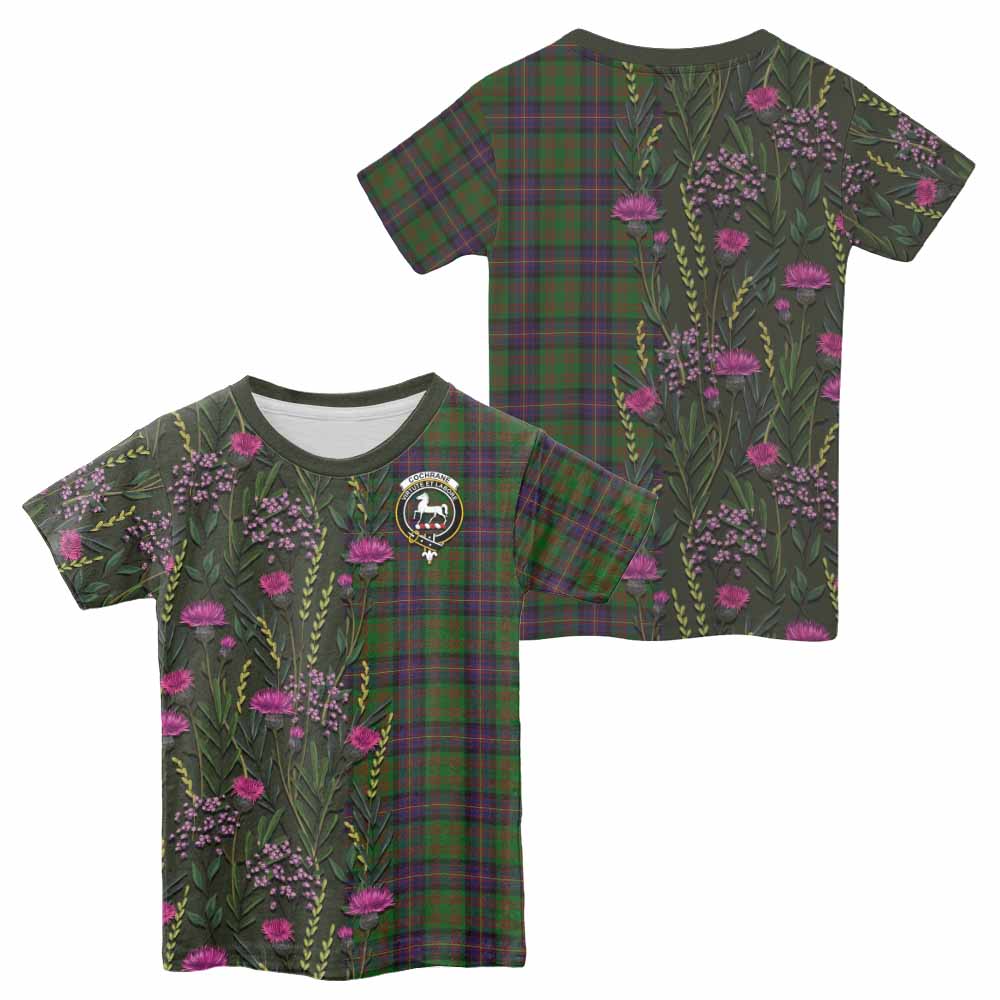 Cochrane Family Crest Tartan Kid T-shirt Scottish Thistle Flower Pattern Half Style - Tartan Vibes Clothing