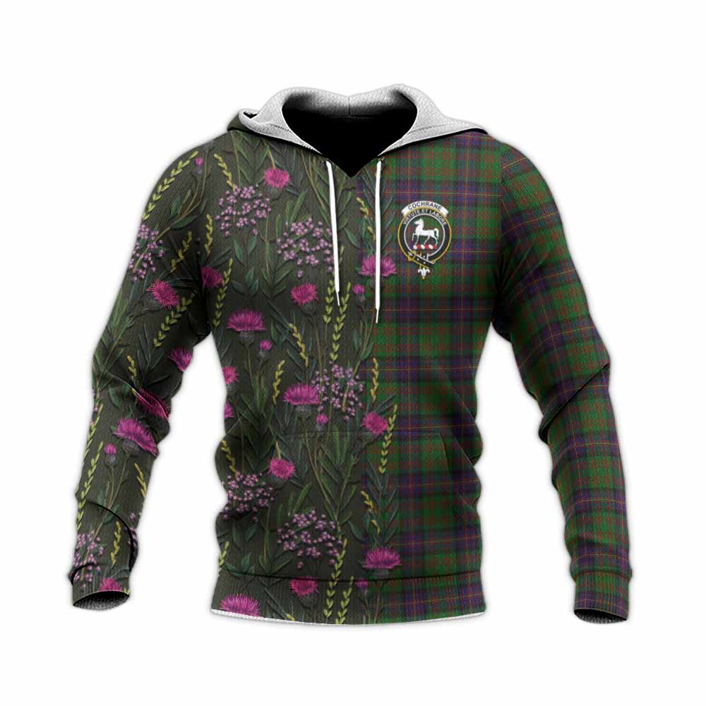 Cochrane Family Crest Tartan Knitted Hoodie Scottish Thistle Flower Pattern Half Style - Tartan Vibes Clothing