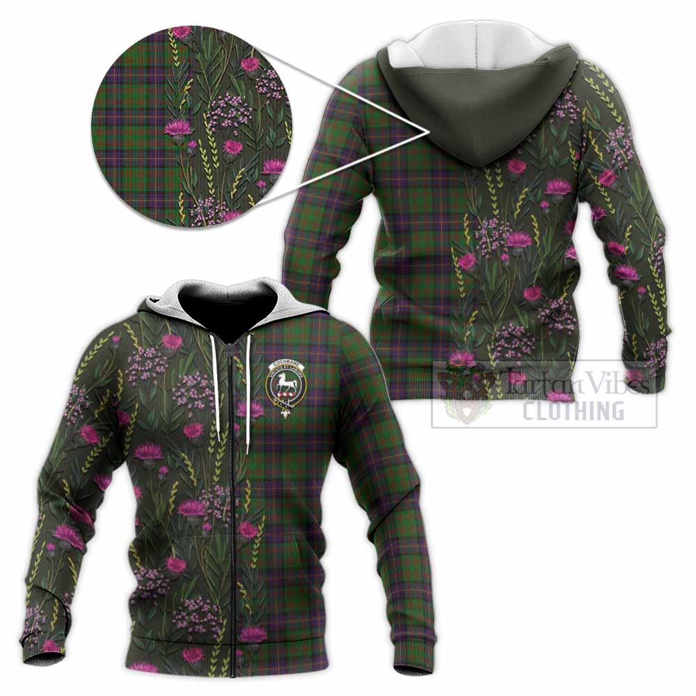 Cochrane Family Crest Tartan Knitted Hoodie Scottish Thistle Flower Pattern Half Style - Tartan Vibes Clothing