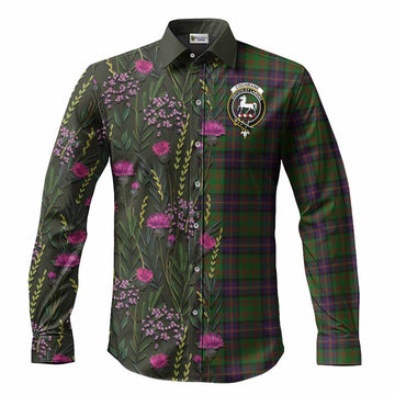 Cochrane Family Crest Tartan Long Sleeve Button Shirts Scottish Thistle Flower Pattern Half Style