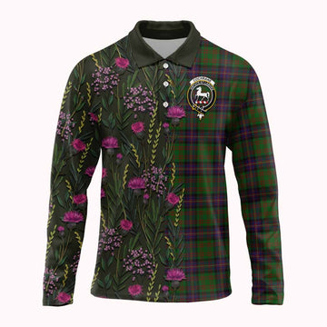 Cochrane Family Crest Tartan Long Sleeve Polo Shirt Scottish Thistle Flower Pattern Half Style