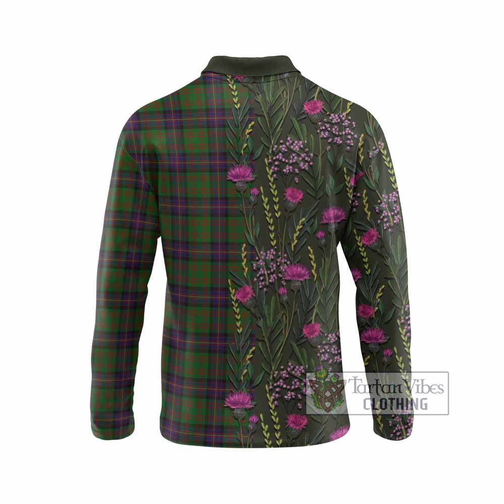 Cochrane Family Crest Tartan Long Sleeve Polo Shirt Scottish Thistle Flower Pattern Half Style - Tartan Vibes Clothing