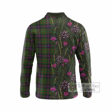 Cochrane Family Crest Tartan Long Sleeve Polo Shirt Scottish Thistle Flower Pattern Half Style