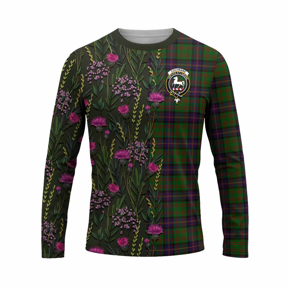 Cochrane Family Crest Tartan Long Sleeve T-Shirt Scottish Thistle Flower Pattern Half Style - Tartan Vibes Clothing
