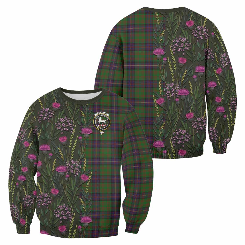 Cochrane Family Crest Tartan Sweatshirt Scottish Thistle Flower Pattern Half Style - Tartan Vibes Clothing