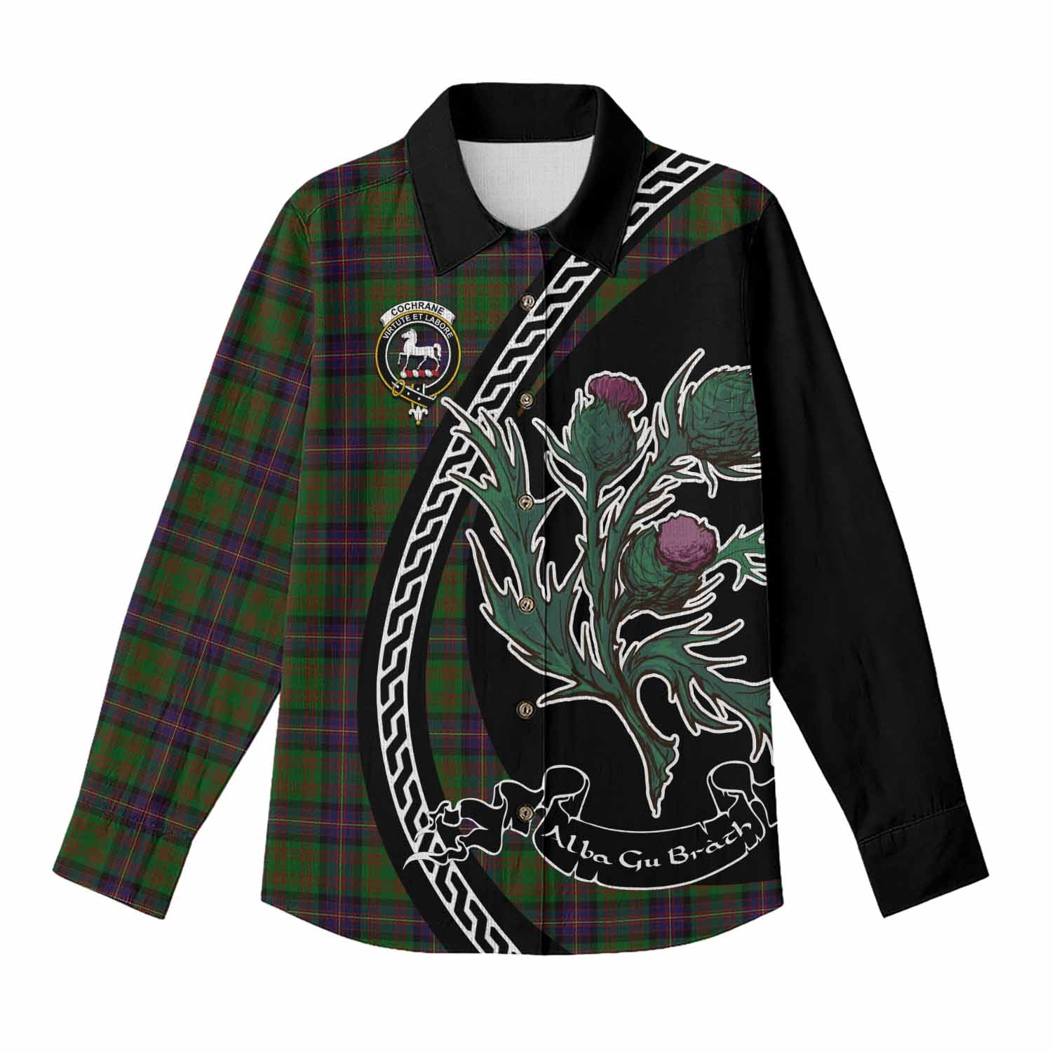 Cochrane Family Crest Tartan Women Casual Shirt Alba Thistle Inspired - Tartan Vibes Clothing