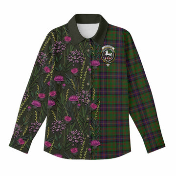 Cochrane Family Crest Tartan Women Casual Shirt Scottish Thistle Flower Pattern Half Style