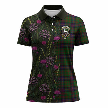 Cochrane Family Crest Tartan Women Polo Shirt Scottish Thistle Flower Pattern Half Style