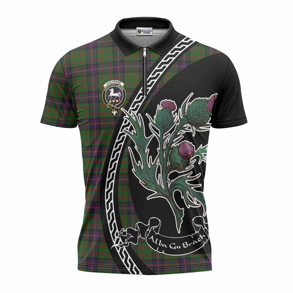 Cochrane Family Crest Tartan Zipper Polo Shirt Alba Thistle Inspired - Tartan Vibes Clothing